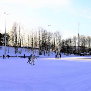 Ice skaters in Sorsapuisto in winter 2022.