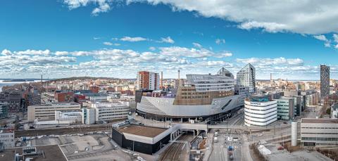Nokia Arena and tower blocks designed by Daniel Libeskind.