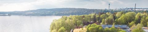 Aerial view of the Hatanpää area of Tampere and Lake Pyhäjärvi.