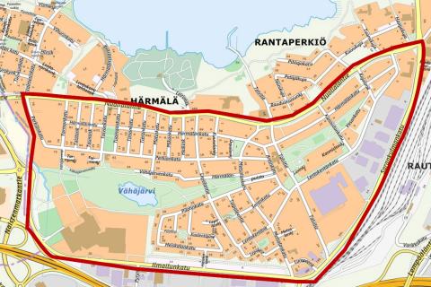 Härmälän ja Rantaperkiön suunnittelualue kartalla.