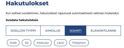 Kuvakaappaus Tampere.fi:n Sijainti-suodattimesta hakutulosten suodatusmahdollisuuksissa.