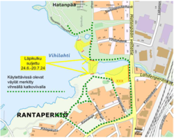 Kävelyn ja pyöräilyn liikennejärjestelyt Vihilahdessa kartalla.